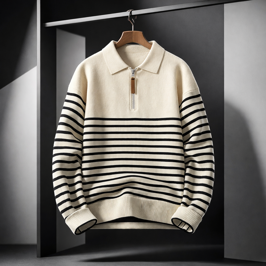 Marvello Quarter Zip Stripped Sweater