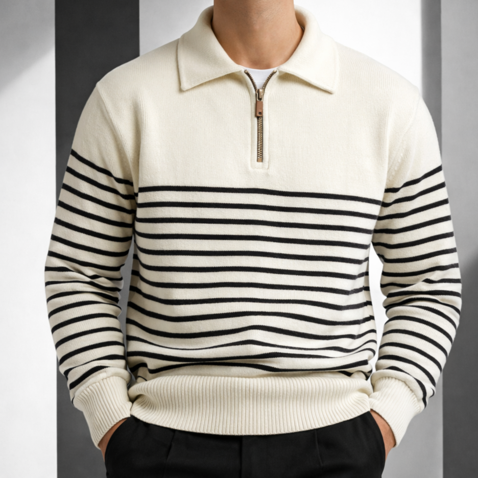 Marvello Quarter Zip Stripped Sweater