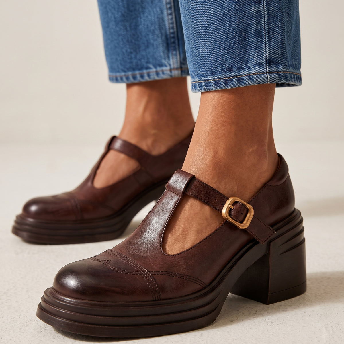 Clara Leather Block Heels