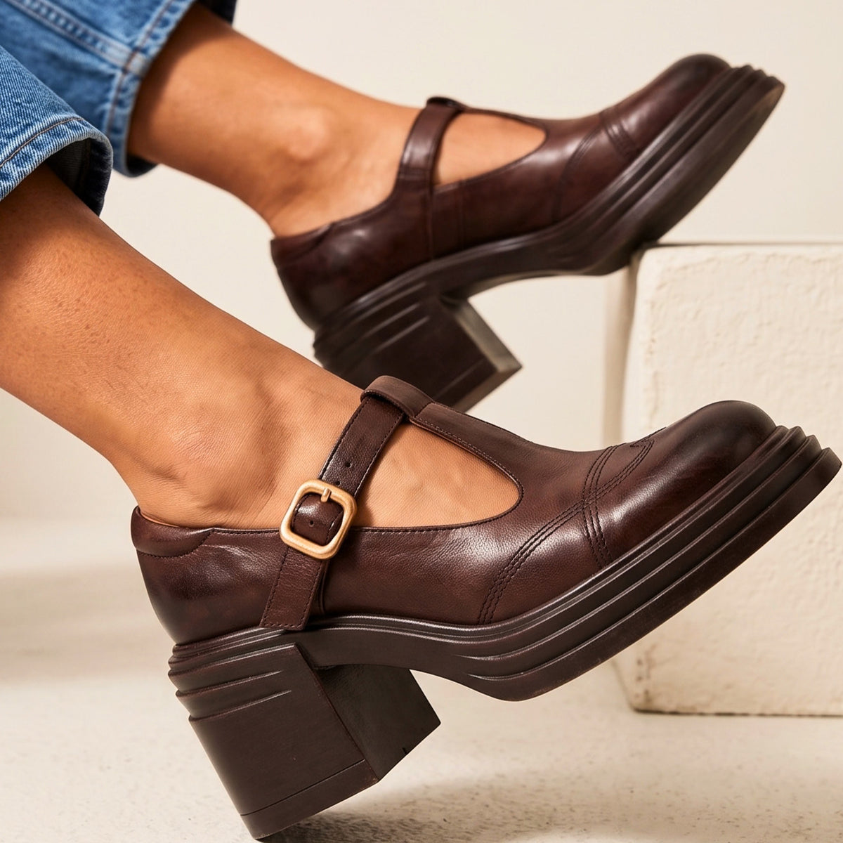 Clara Leather Block Heels