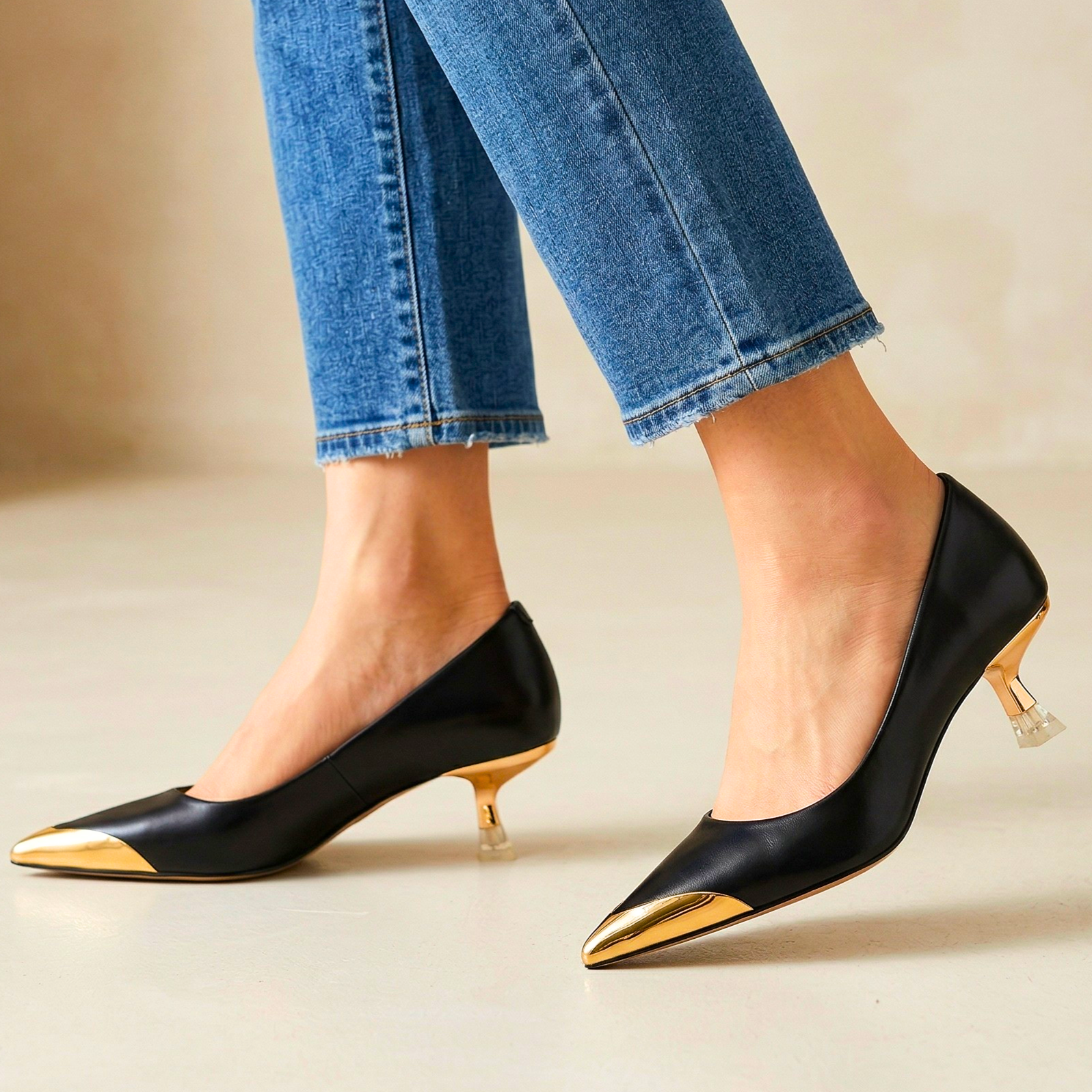 Livia Kae Leather Kitten Heels