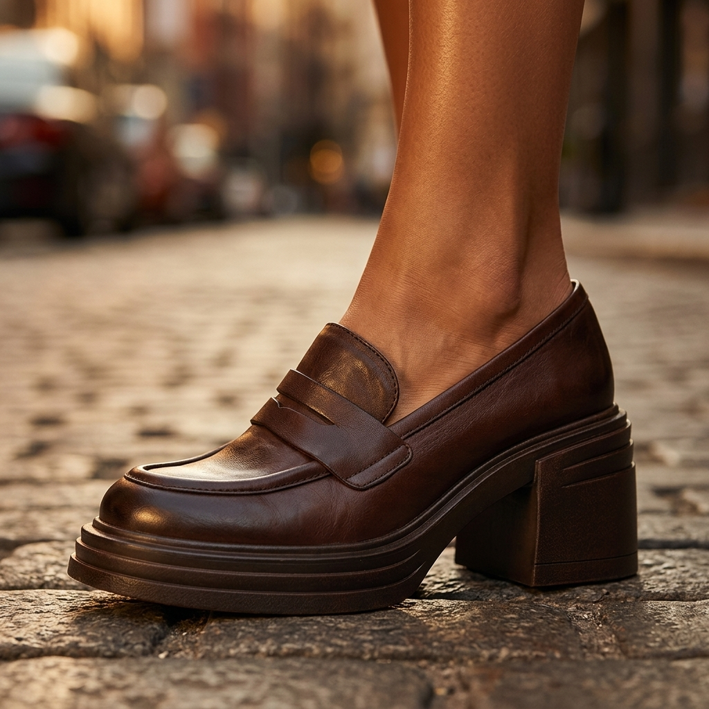 Rae Leather Block Heel Loafers
