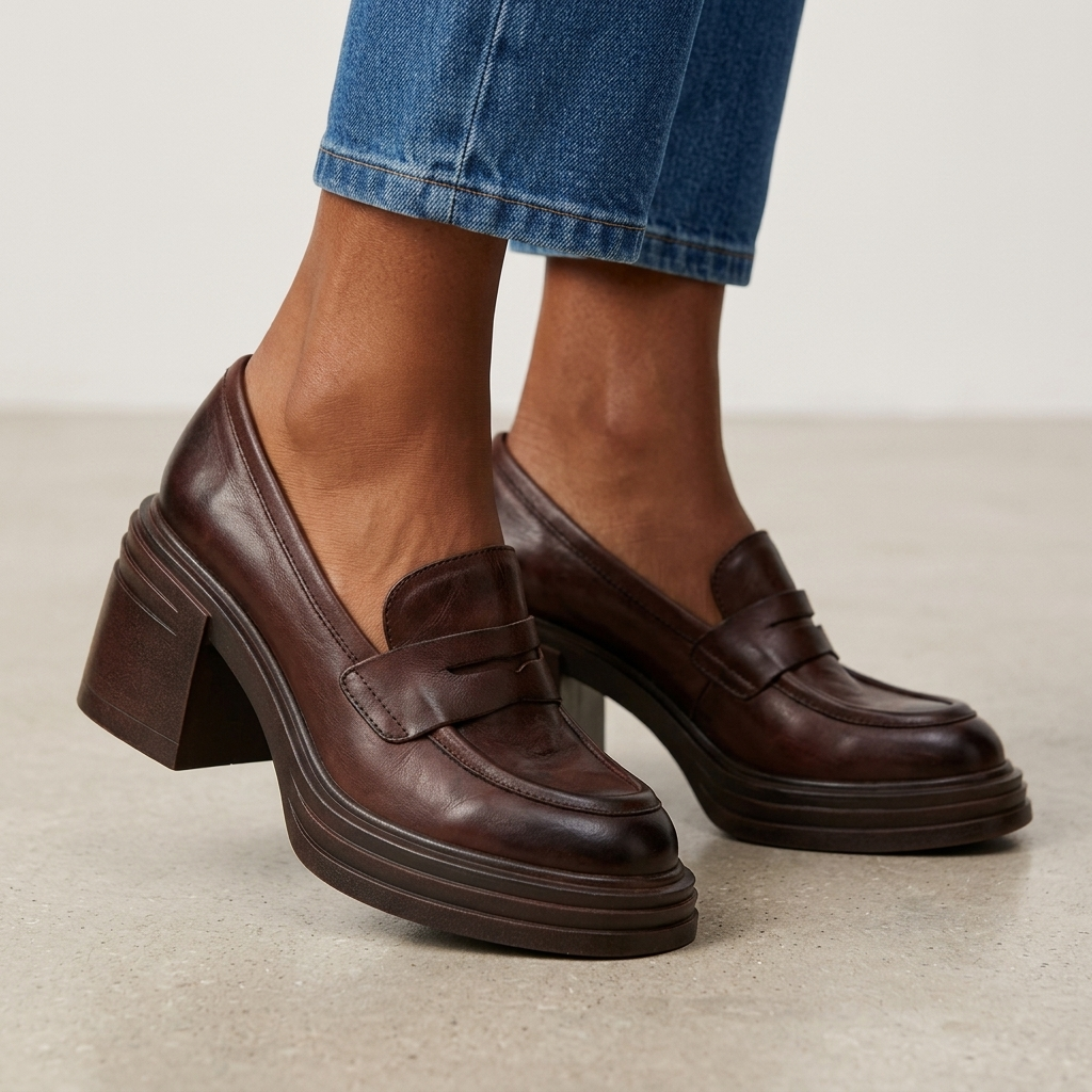 Rae Leather Block Heel Loafers