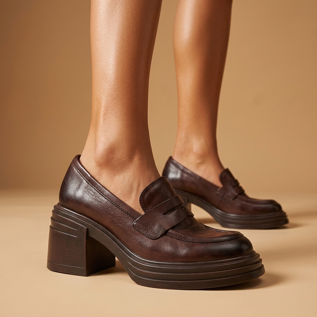 Rae Leather Block Heel Loafers