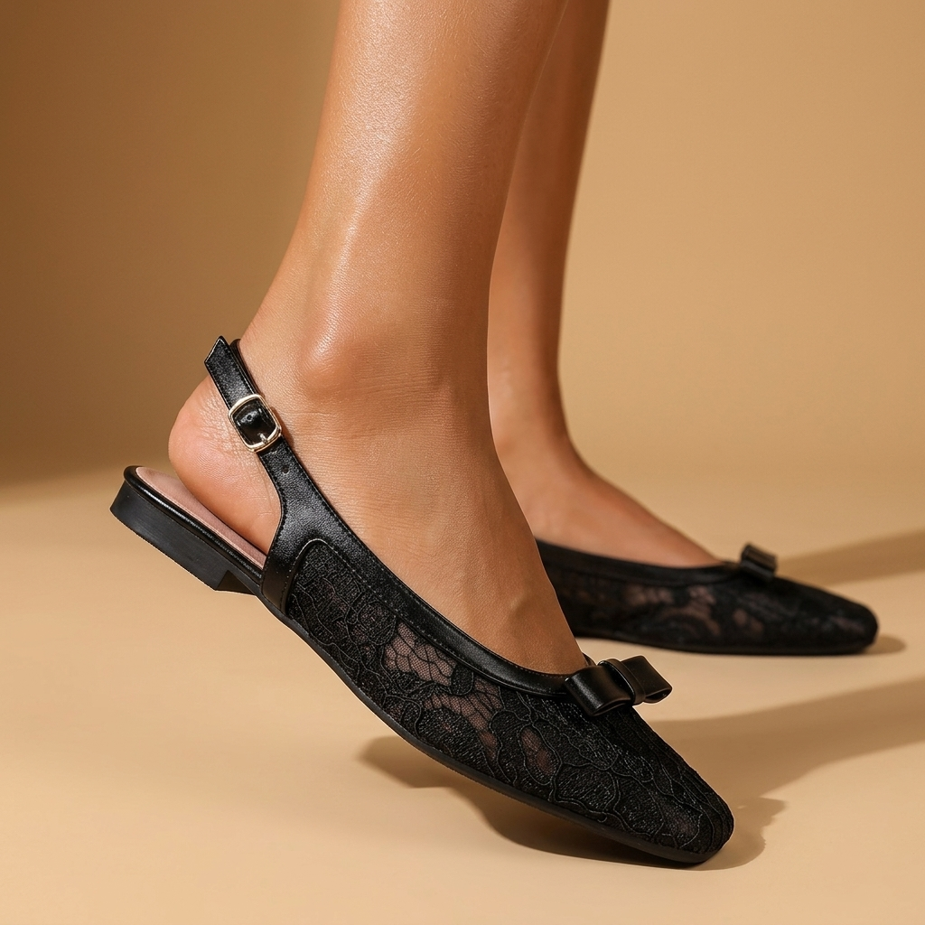 Elise Lace Bow Slingback Flats