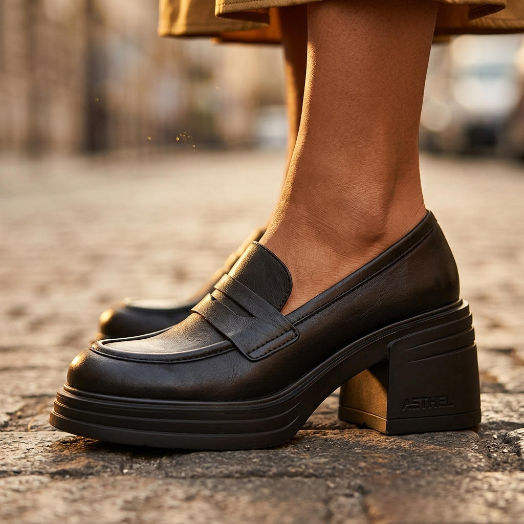 Rae Leather Block Heel Loafers