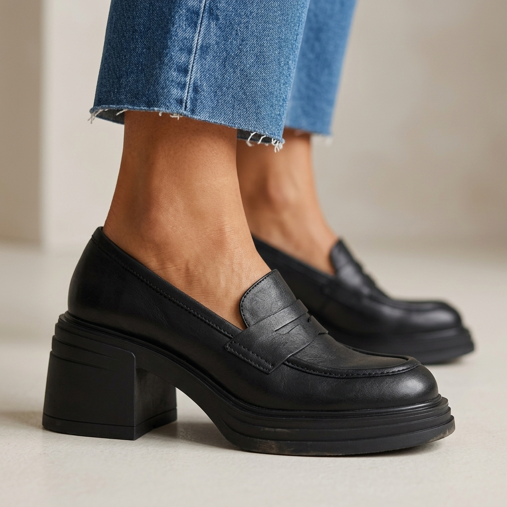 Rae Leather Block Heel Loafers