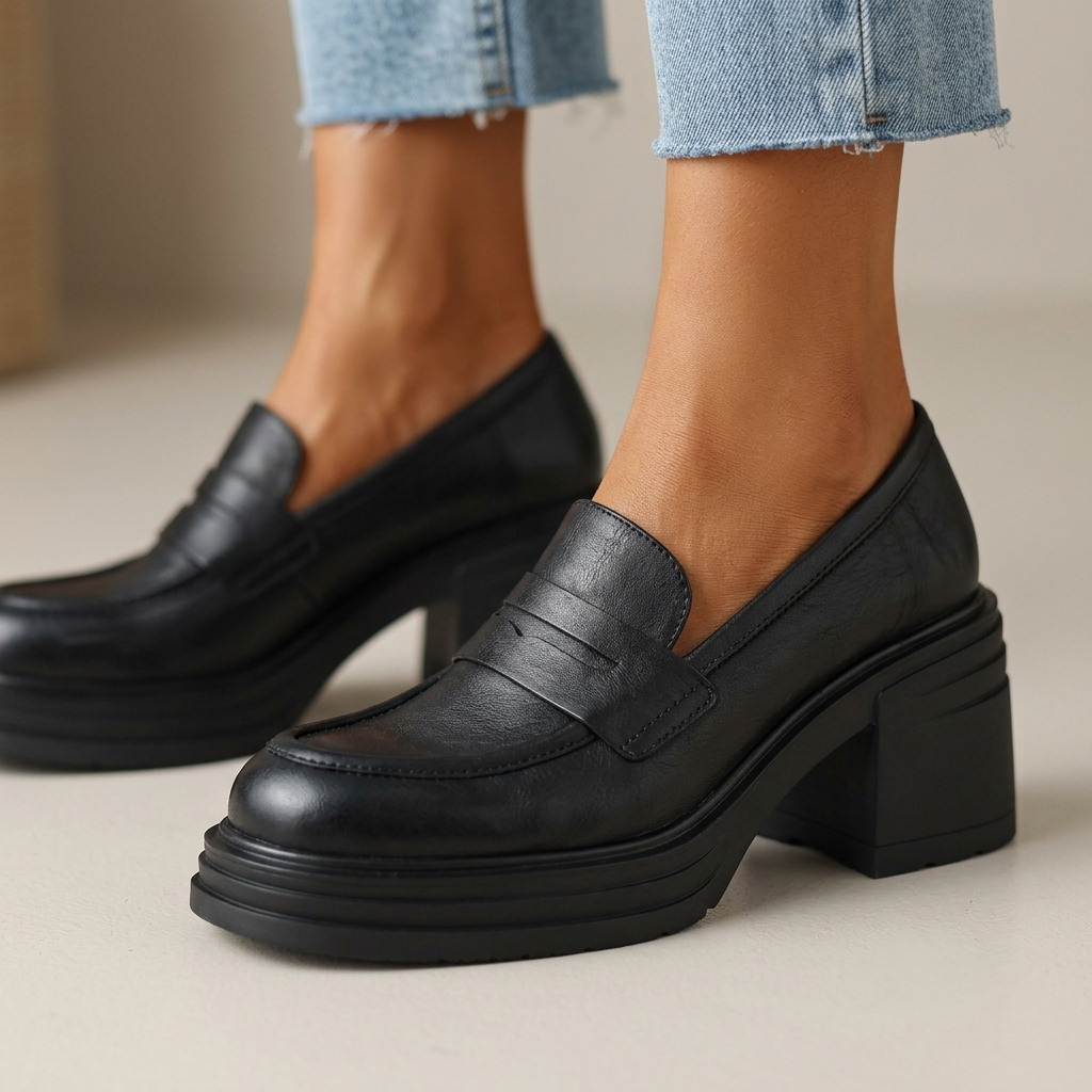 Rae Leather Block Heel Loafers