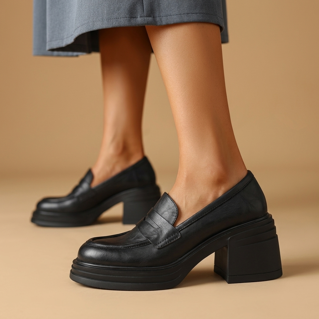Rae Leather Block Heel Loafers
