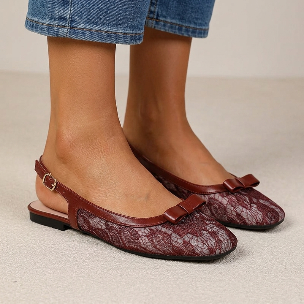 Elise Lace Bow Slingback Flats