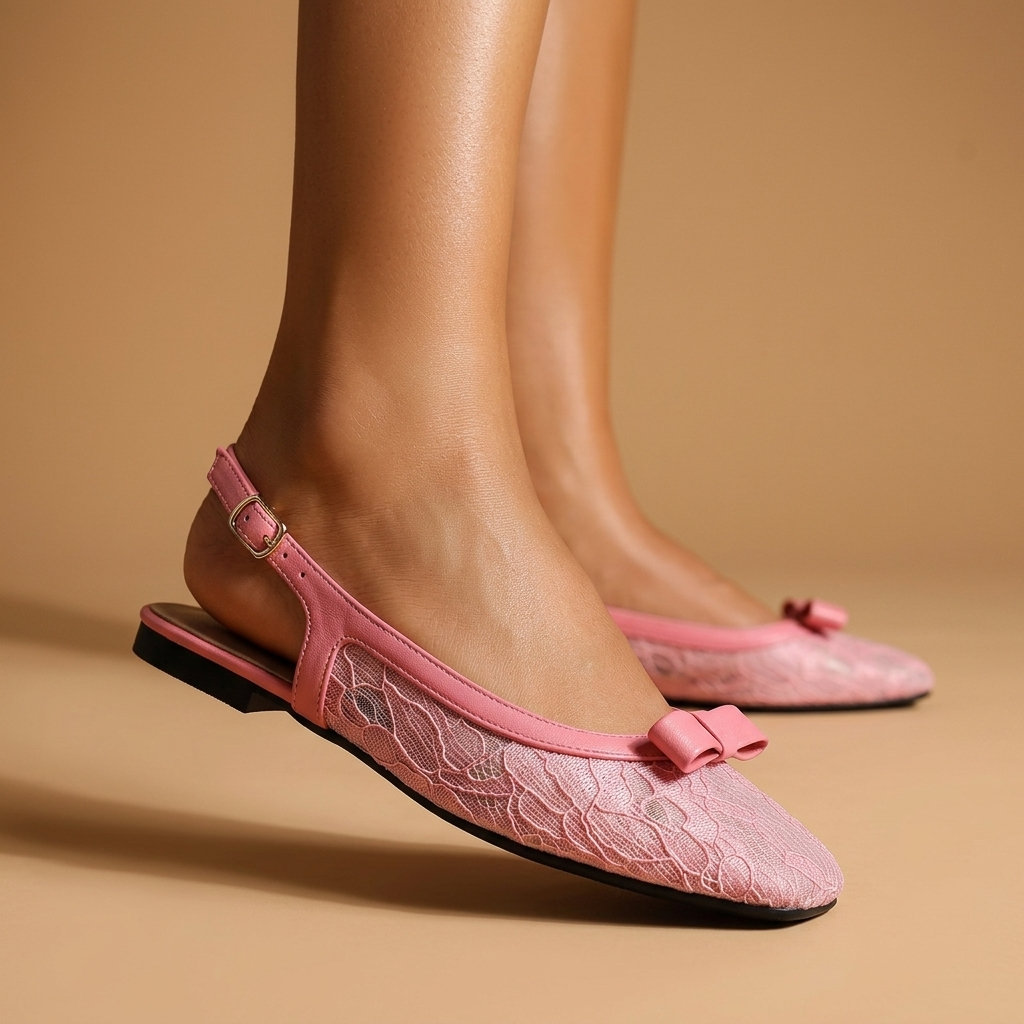 Elise Lace Bow Slingback Flats