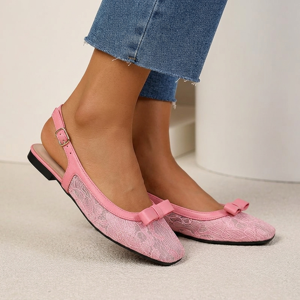 Elise Lace Bow Slingback Flats
