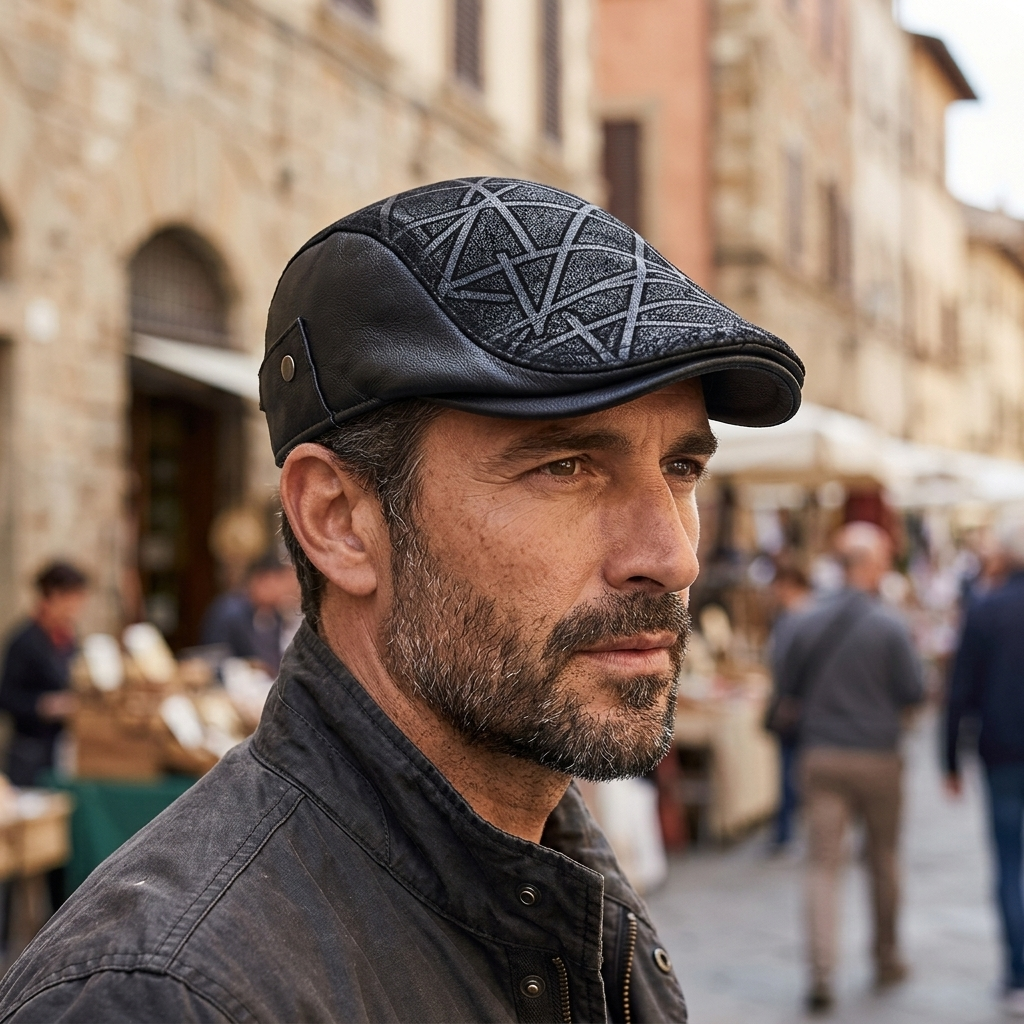 Everett Embossed Leather Ivy Cap