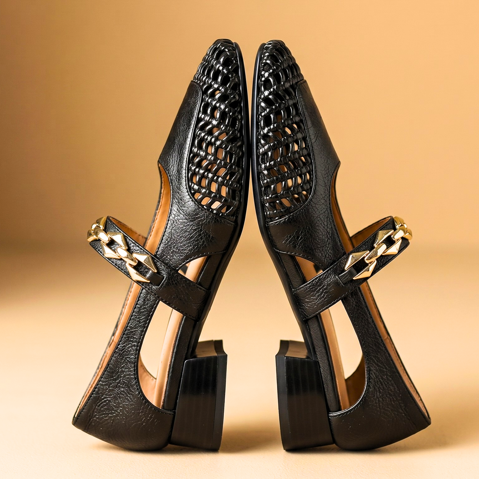 Valora Leather Woven Heels
