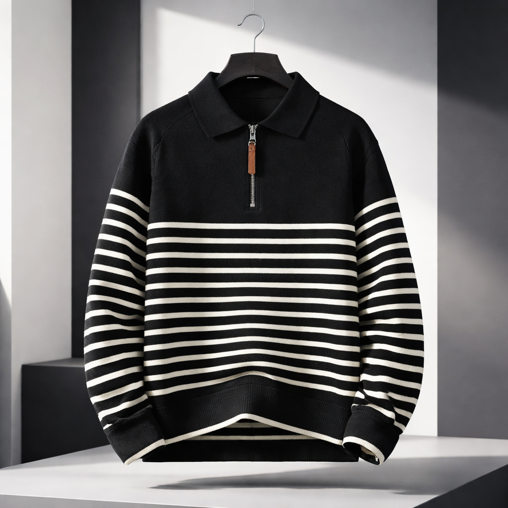 Marvello Quarter Zip Stripped Sweater
