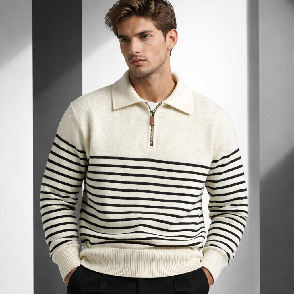 Marvello Quarter Zip Stripped Sweater