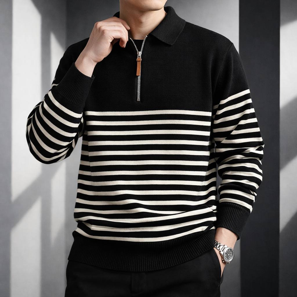 Marvello Quarter Zip Stripped Sweater