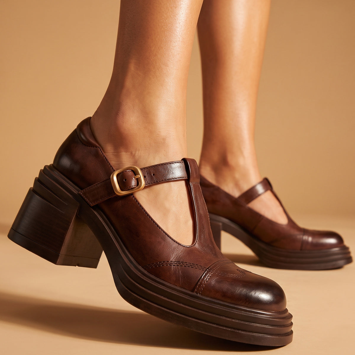 Clara Leather Block Heels