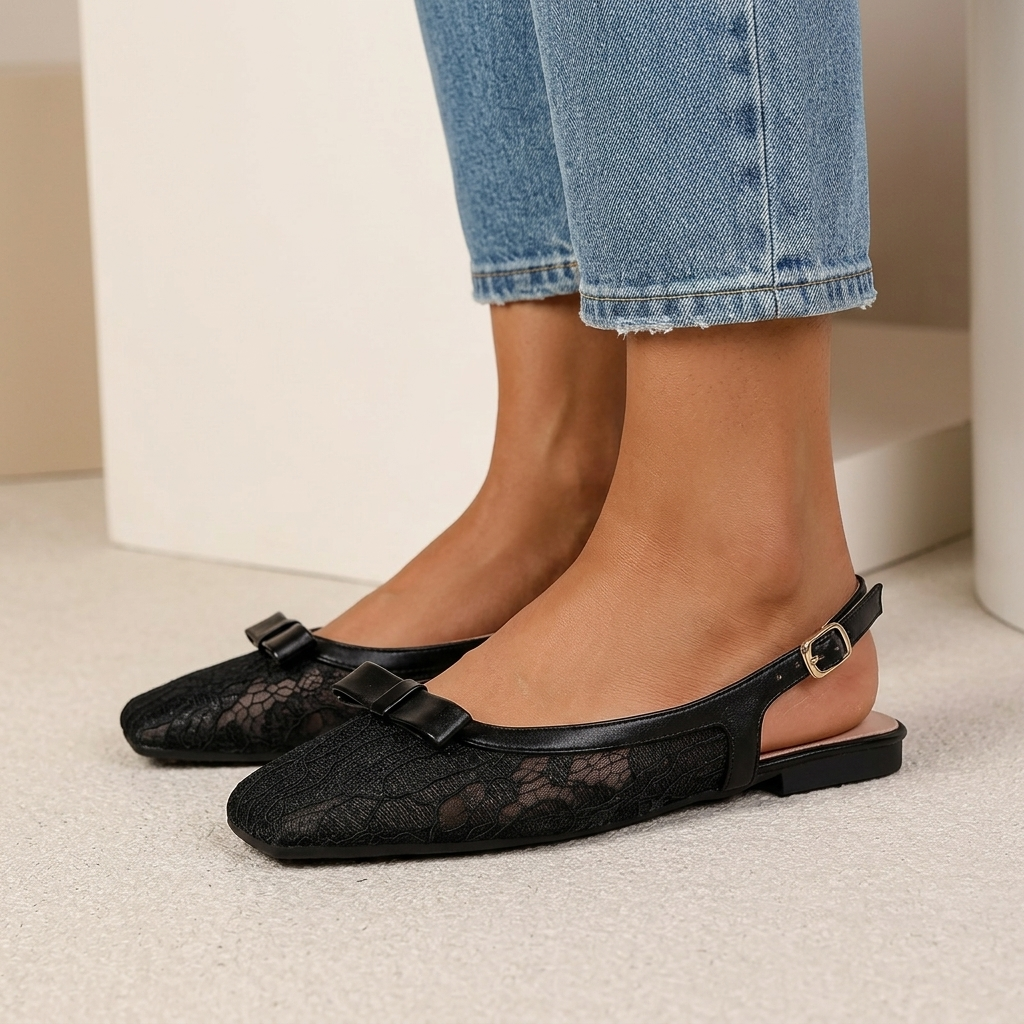 Elise Lace Bow Slingback Flats