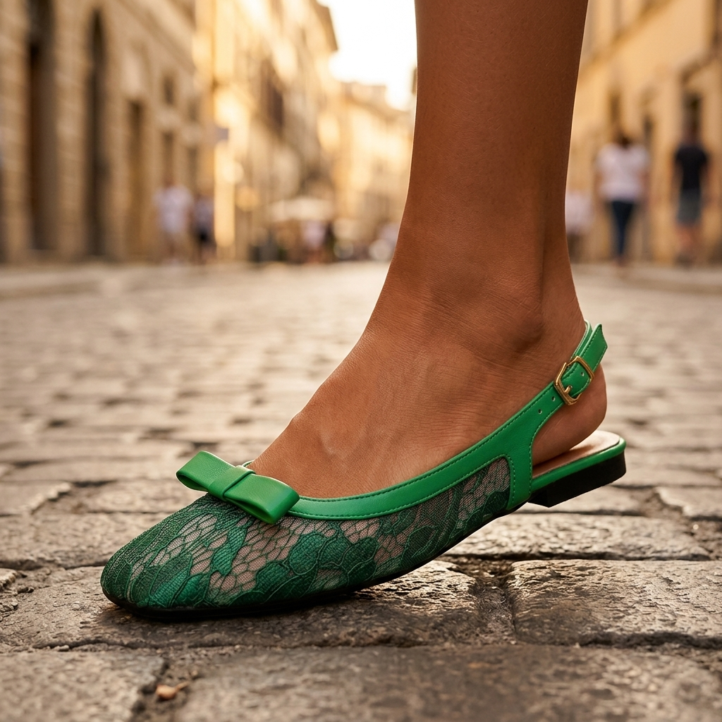 Elise Lace Bow Slingback Flats