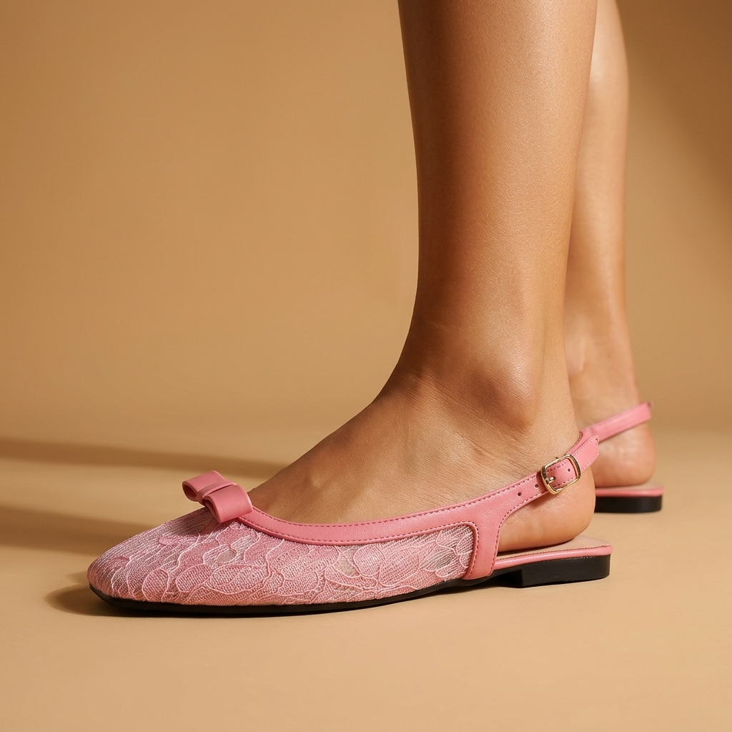 Elise Lace Bow Slingback Flats