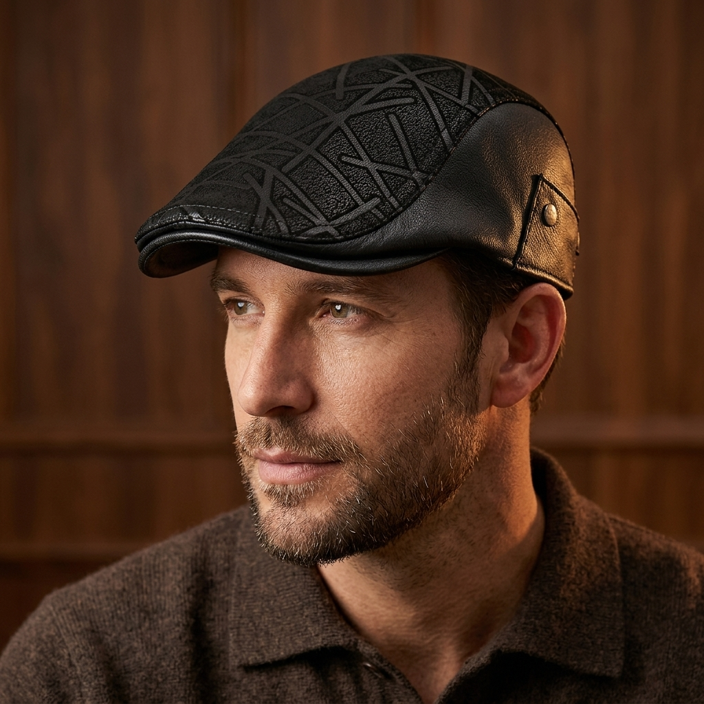 Everett Embossed Leather Ivy Cap