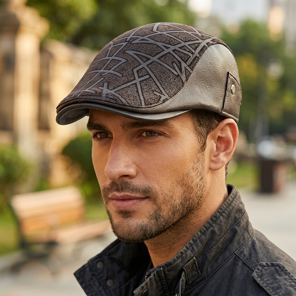 Everett Embossed Leather Ivy Cap