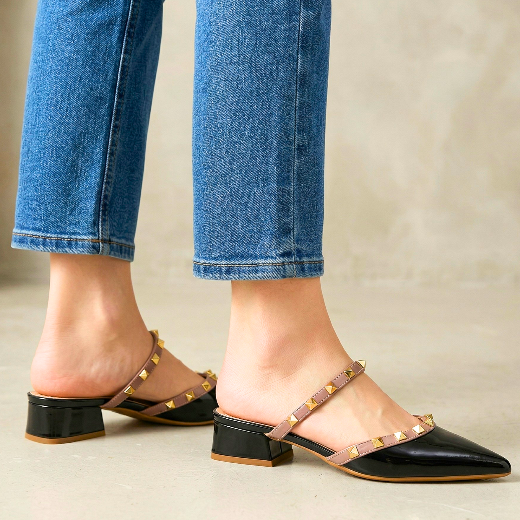 Valeria Studded Mule Heels