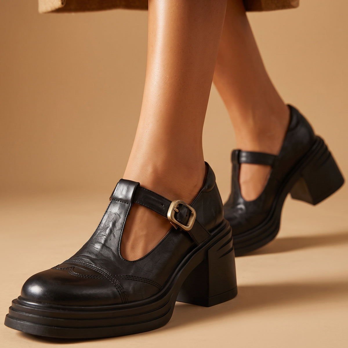 Clara Leather Block Heels