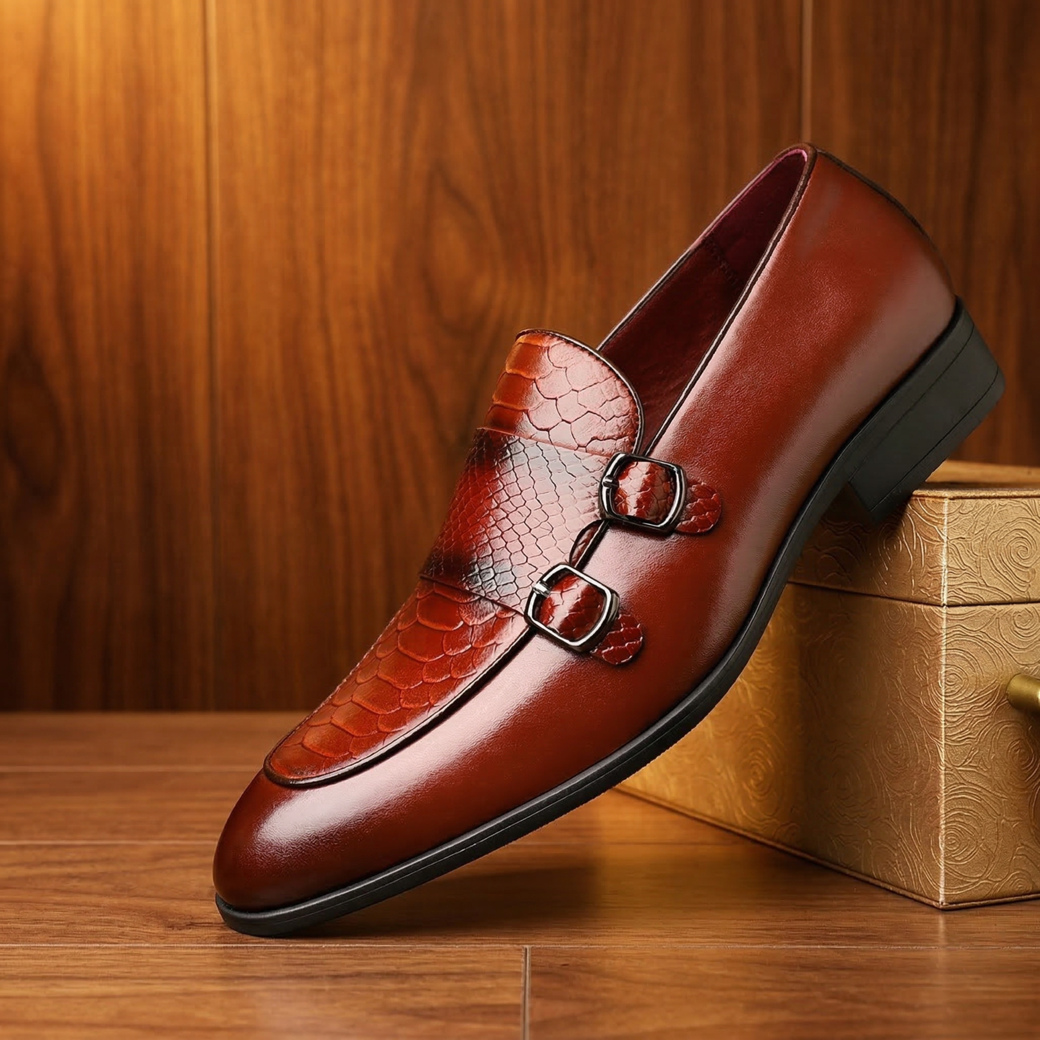 Giovanni Leather Croc Loafers