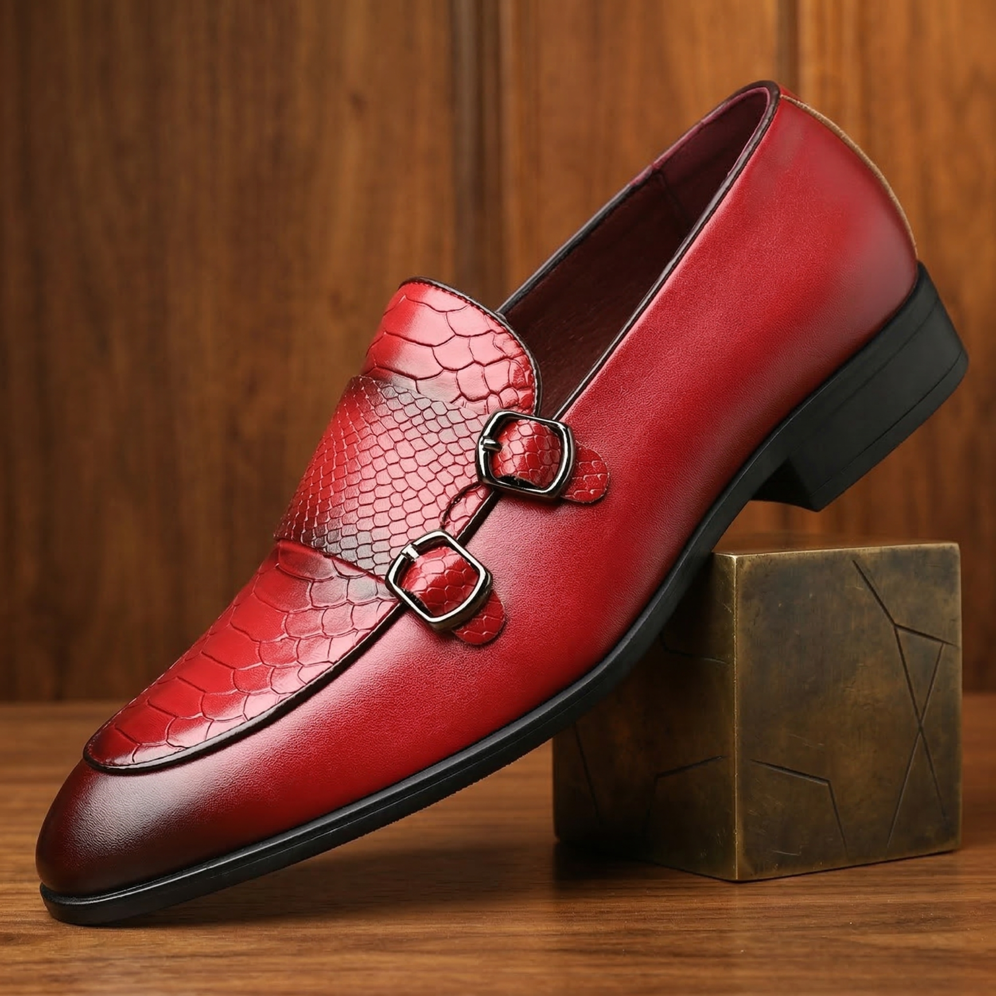 Giovanni Leather Croc Loafers