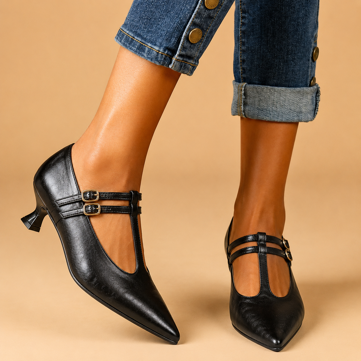 Marielle Vintage Leather Kitten Heels